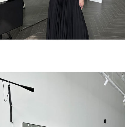 Two-Tone Pleated Maxi A-Line Skirt