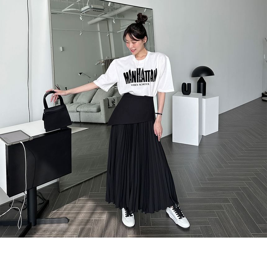 Two-Tone Pleated Maxi A-Line Skirt