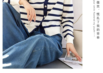 Sailor Collar Striped Cardigan