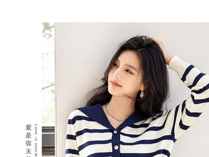 Sailor Collar Striped Cardigan