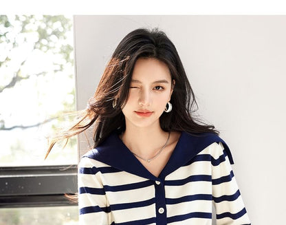 Sailor Collar Striped Cardigan