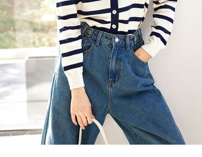 Sailor Collar Striped Cardigan