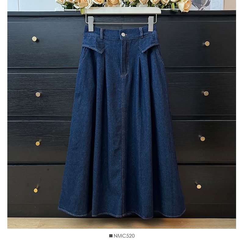 Elevated Waist Flared Jean Skirt