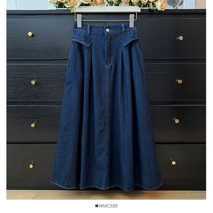 Elevated Waist Flared Jean Skirt