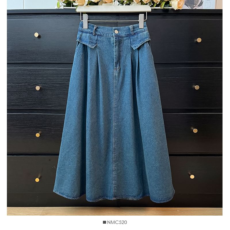 Elevated Waist Flared Jean Skirt