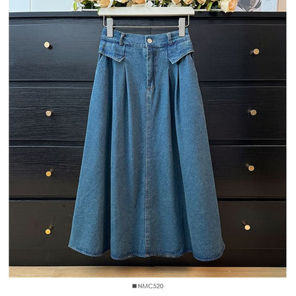 Elevated Waist Flared Jean Skirt