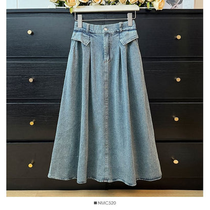 Elevated Waist Flared Jean Skirt