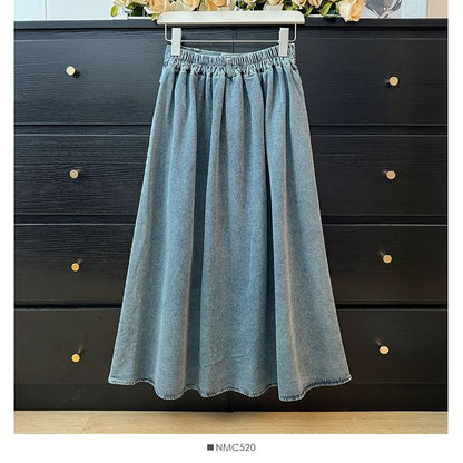 Elevated Waist Flared Jean Skirt