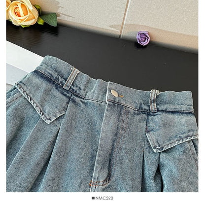 Elevated Waist Flared Jean Skirt