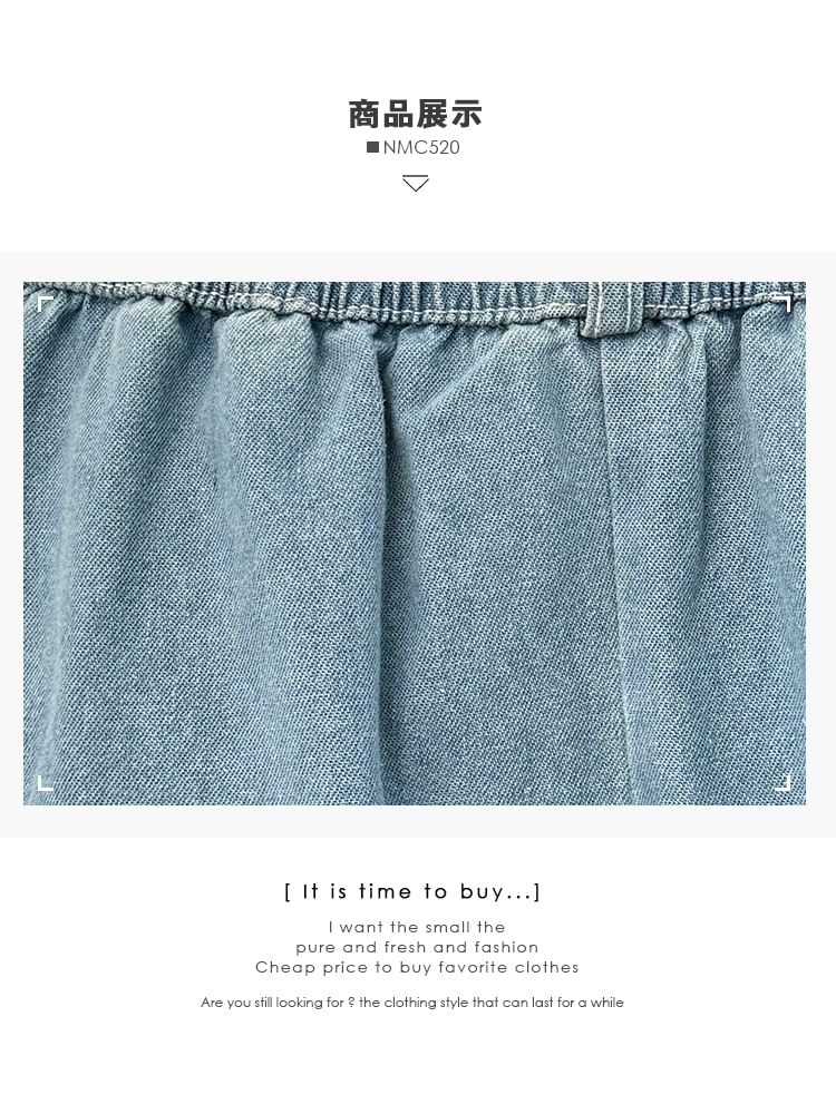 Elastic Waist Denim A-Line Midi Skirt with Pockets