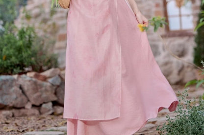 Set: Cap-Sleeve Plain Midi Qipao Dress + Spaghetti Strap Maxi Dress