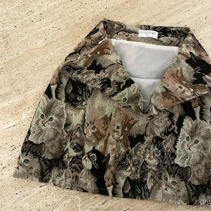 Cat Print Jacquard A-Line Mini Skirt