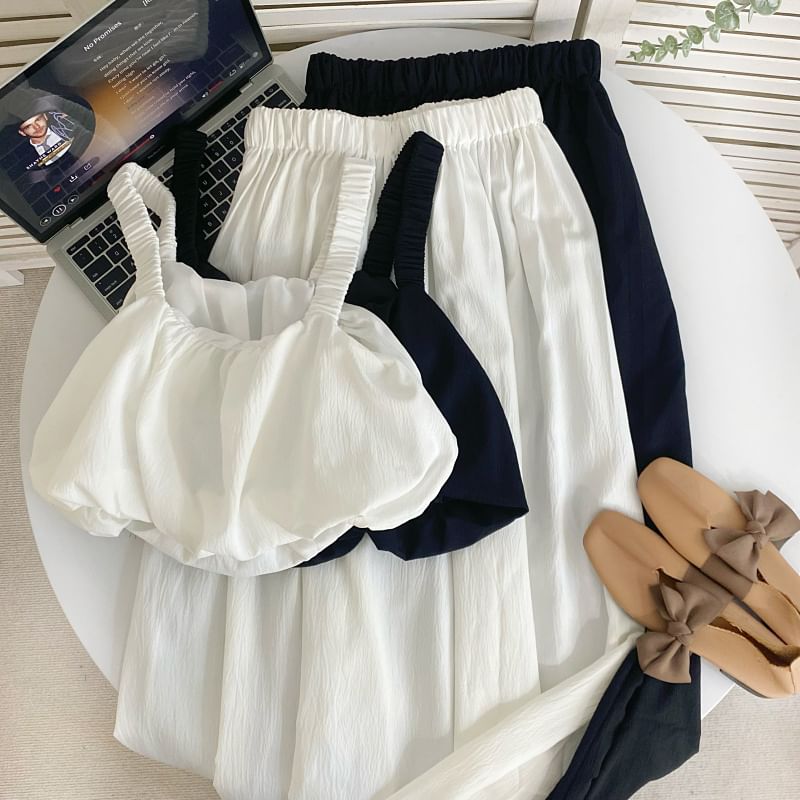 Crop Tank Top and Elastic Waist A-Line Skirt Set