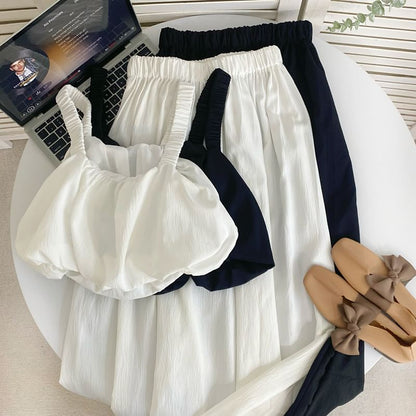 Crop Tank Top and Elastic Waist A-Line Skirt Set