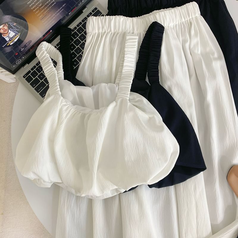 Crop Tank Top and Elastic Waist A-Line Skirt Set