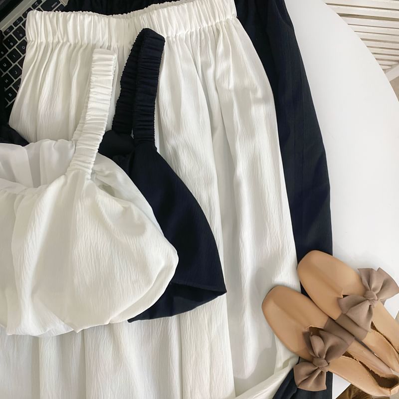 Crop Tank Top and Elastic Waist A-Line Skirt Set