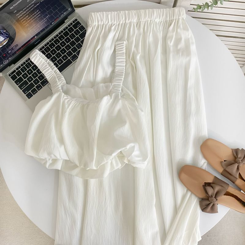 Crop Tank Top and Elastic Waist A-Line Skirt Set