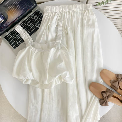 Crop Tank Top and Elastic Waist A-Line Skirt Set