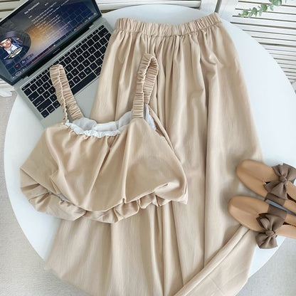 Crop Tank Top and Elastic Waist A-Line Skirt Set