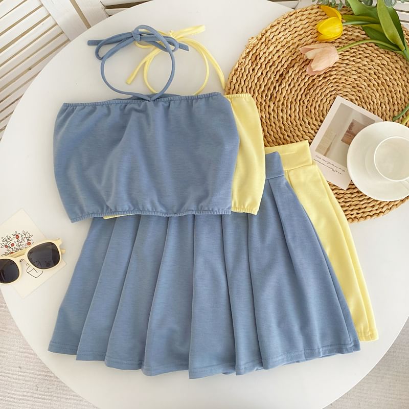 Halter Cami and Pleated Mini Skirt Set