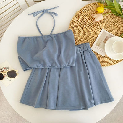Halter Cami and Pleated Mini Skirt Set