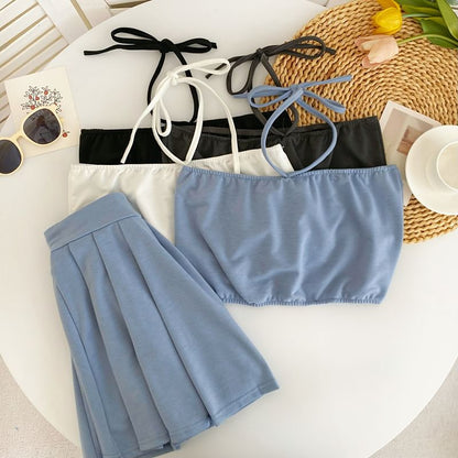 Halter Cami and Pleated Mini Skirt Set