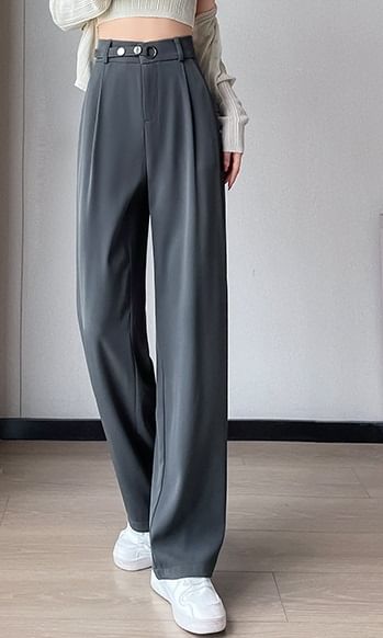 Waist Detail High Waist Straight Leg Slacks