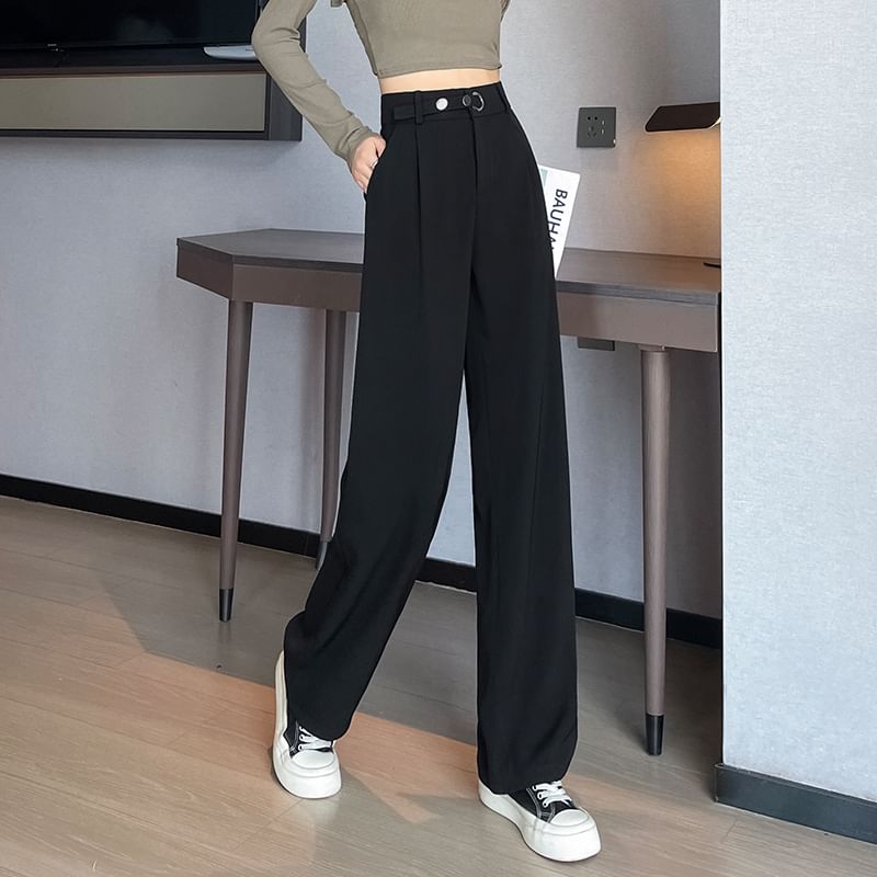 Waist Detail High Waist Straight Leg Slacks