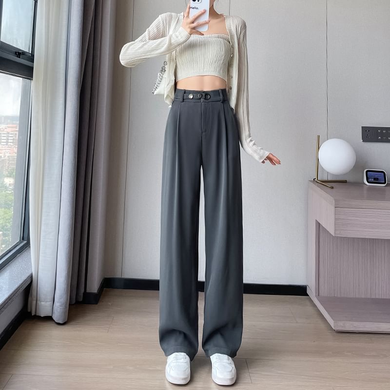 Waist Detail High Waist Straight Leg Slacks