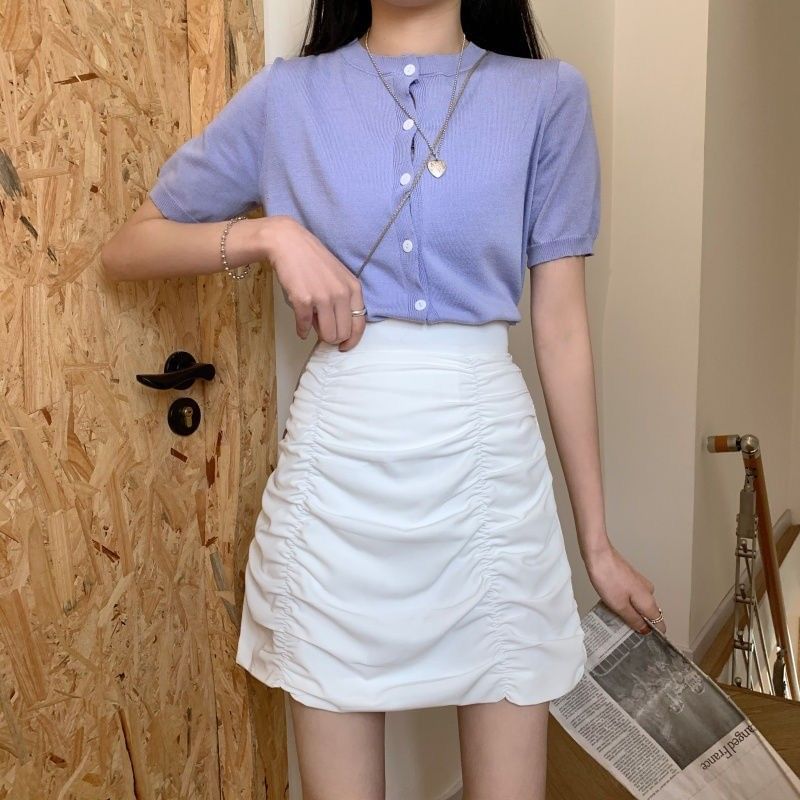 Ruffled Pencil Mini Skirt with High Waist