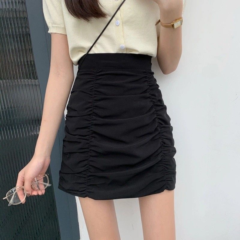 Ruffled Pencil Mini Skirt with High Waist