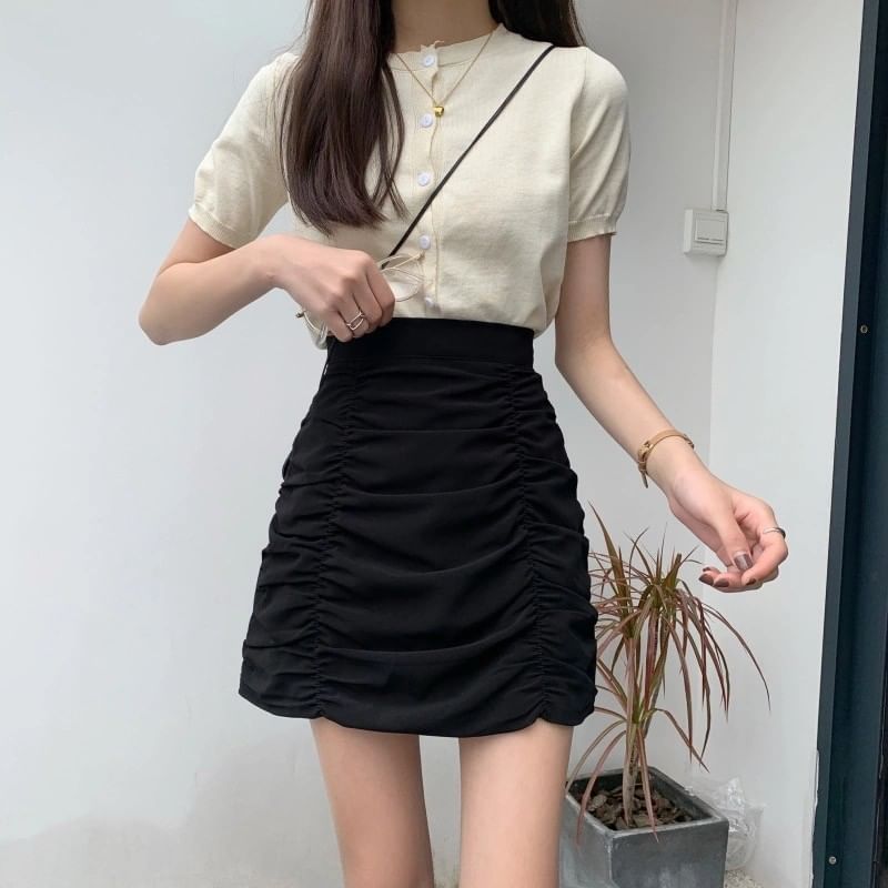 Ruffled Pencil Mini Skirt with High Waist