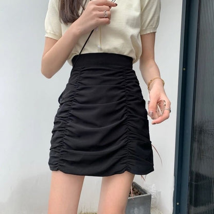 Ruffled Pencil Mini Skirt with High Waist