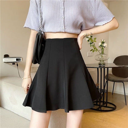 Plain High-Rise A-Line Mini Skirt
