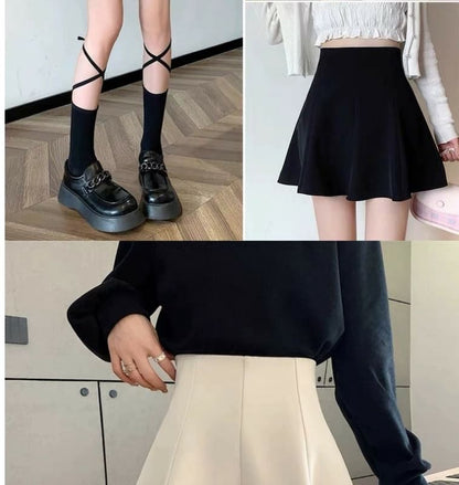 Plain High-Rise A-Line Mini Skirt