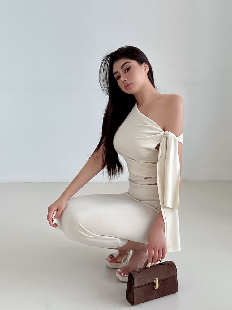 Asymmetric Crop Top and Midi Pencil Skirt Set