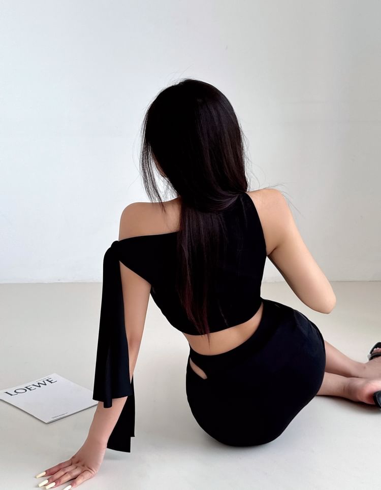 Asymmetric Crop Top and Midi Pencil Skirt Set