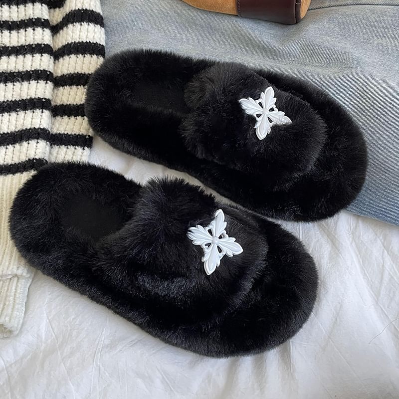 Cross Accent Fluffy Slippers