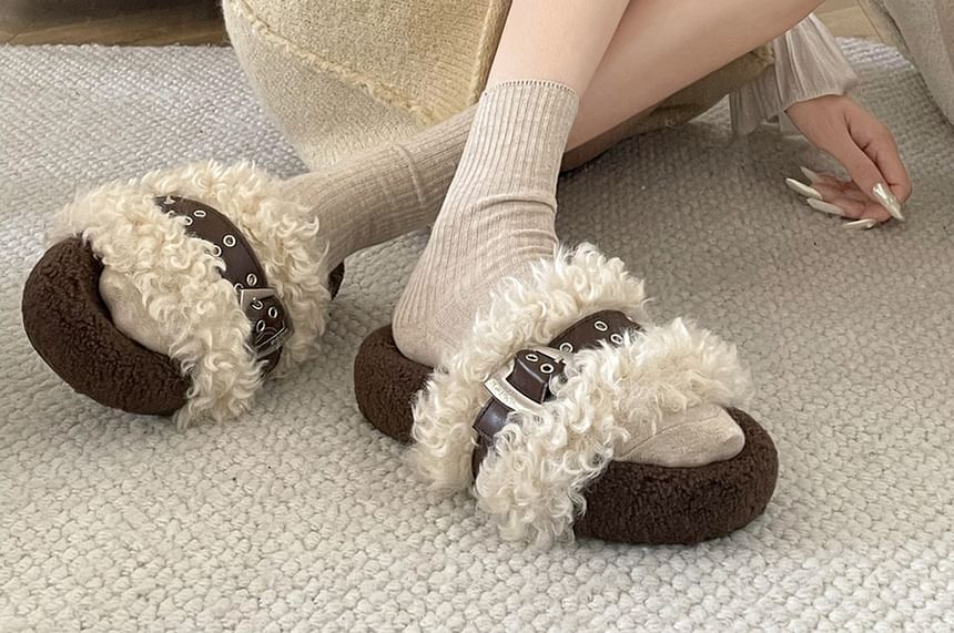 Fleece Buckled Slide Sandals