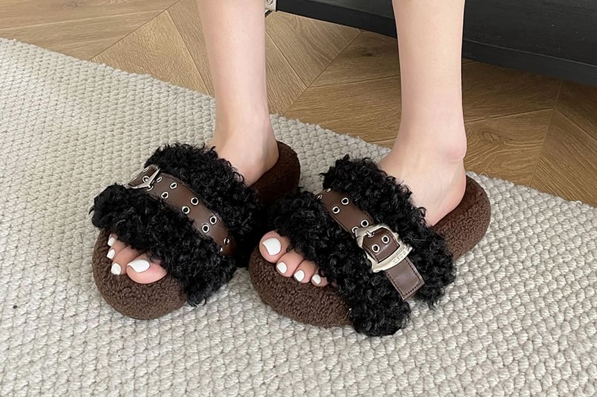 Fleece Buckled Slide Sandals