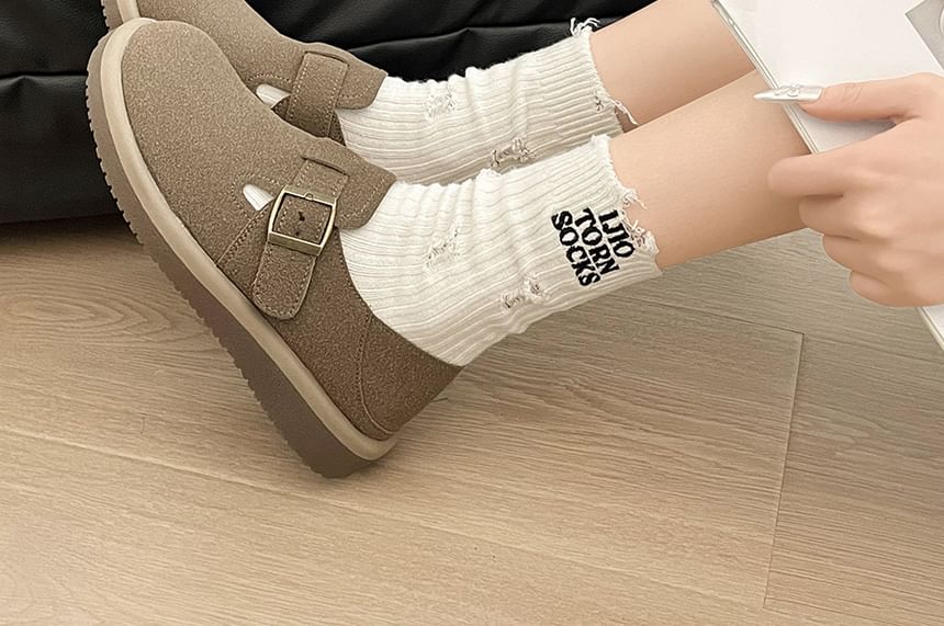 Platform Buckled Faux Suede Slip Ons