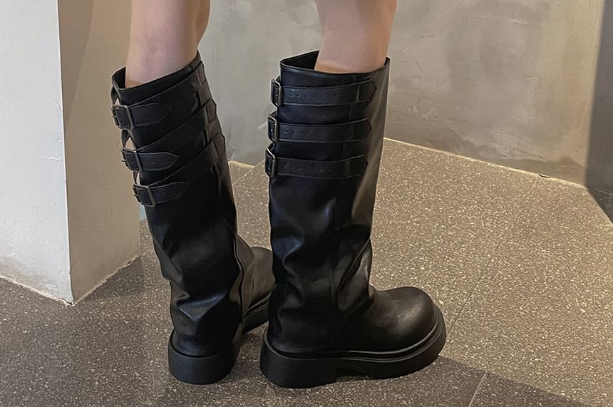 Bottes hautes à plateforme et empiècement à boucle