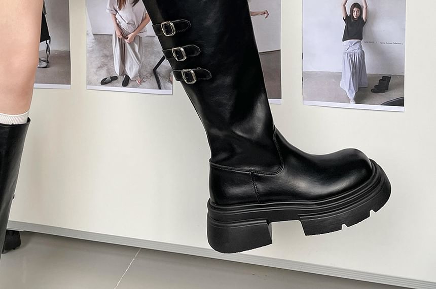 Bottes hautes à plateforme et boucle au genou