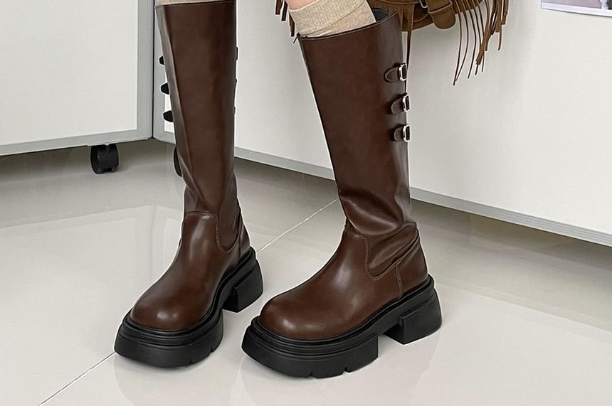 Platform Buckled Knee High Boots