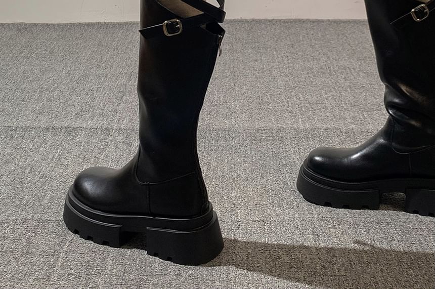 Bottes hautes à plateforme et à découpes avec boucle