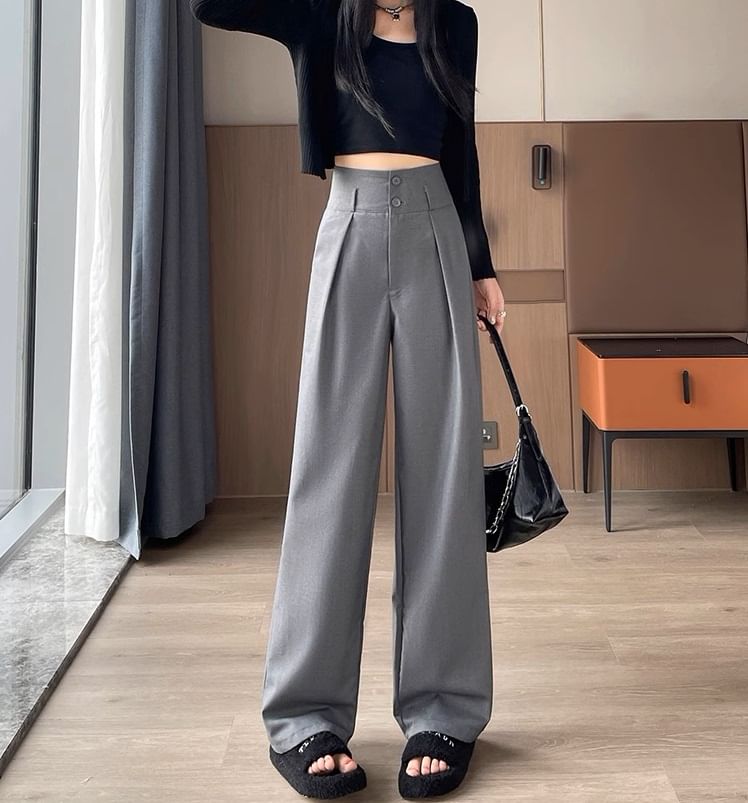 High Waist Plain Drape Wide Leg Dress Pants