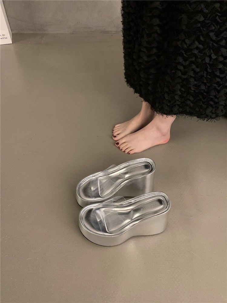 Transparent Strap Platform Wedge Slide Sandals