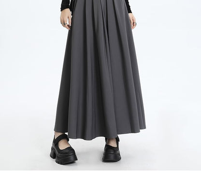 Elevated Waist Plain Maxi Flared Skirt