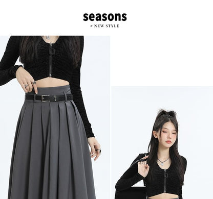Elevated Waist Plain Maxi Flared Skirt