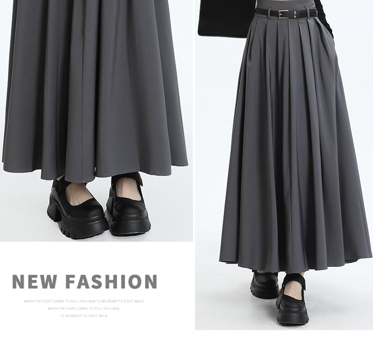 Elevated Waist Plain Maxi Flared Skirt